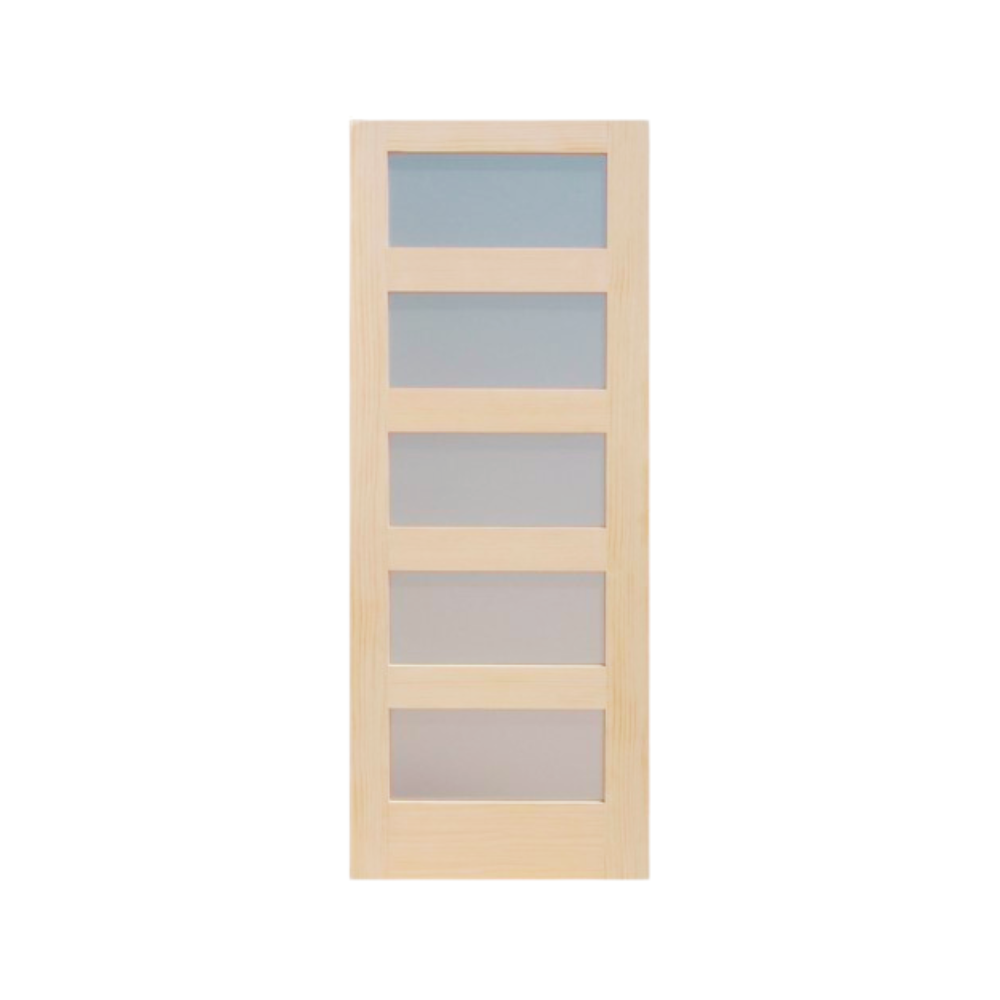 5 Panel Shaker Natural Pine Solid Core (Frosted Glass) - 30" / 32"